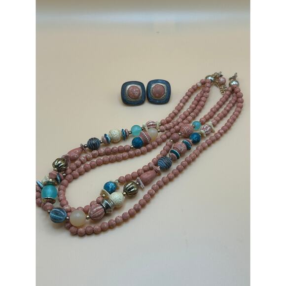 Multicolor Beaded Women's Fashion Multi Strands Necklace & Earrings - Picture 2 of 5
